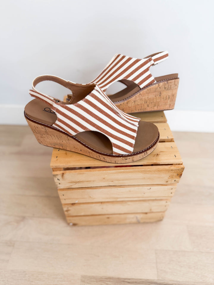 Corkys Miss Carley Comfort Wedge Sandal- TAN WHITE-FINAL SALE