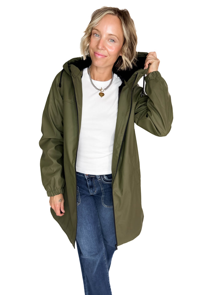 VERO MODA Asta Teddy Hooded Rain Coat- GRAPE LEAF