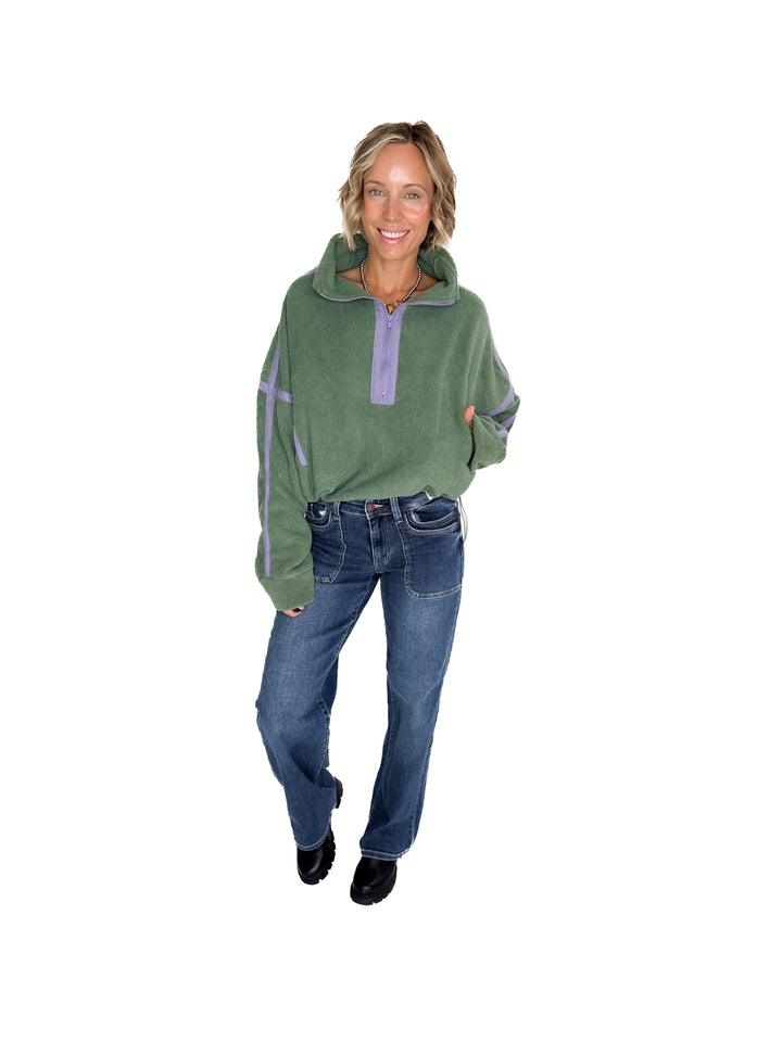 Lily Sherpa Jacket Pullover- PISTACHIO