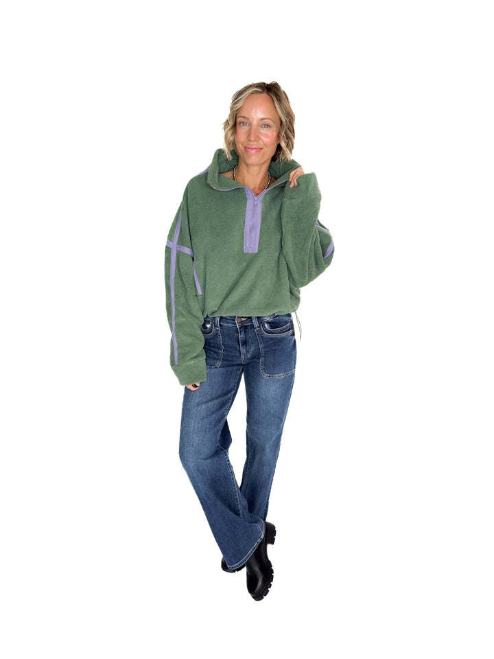 Lily Sherpa Jacket Pullover- PISTACHIO