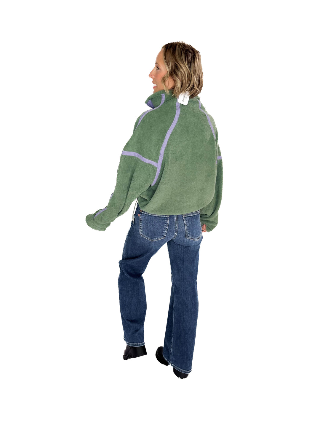 Lily Sherpa Jacket Pullover- PISTACHIO