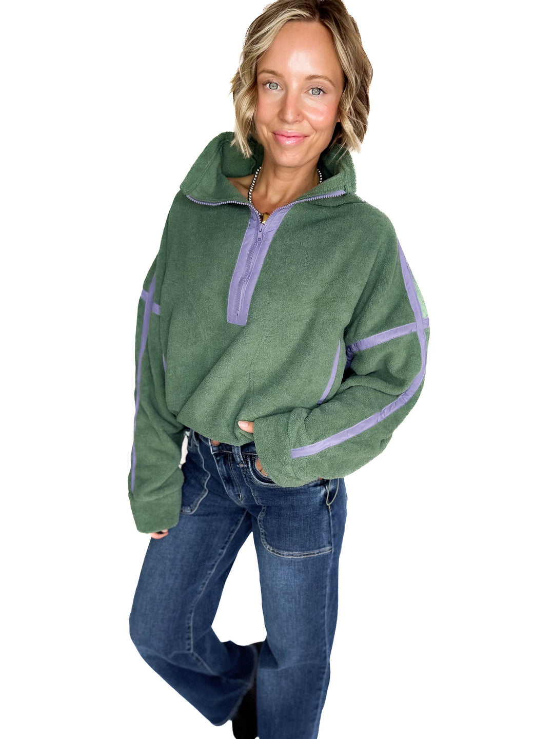 Lily Sherpa Jacket Pullover- PISTACHIO