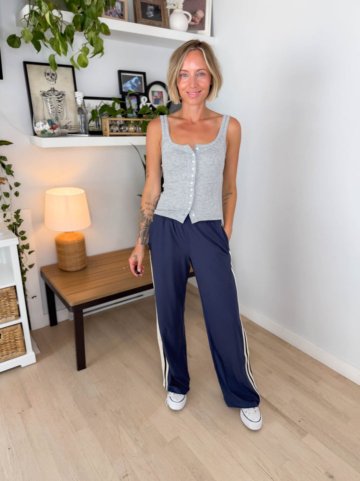 Cadence Butter Side Stripe Pant- NAVY