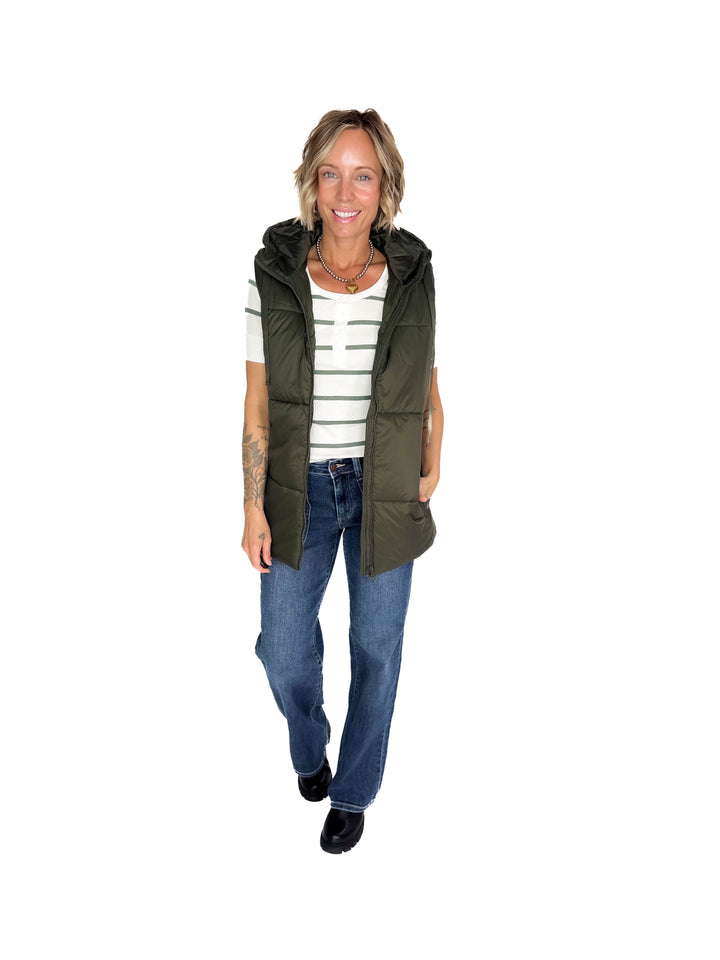 Mono B Kimberly Longline High Neck Padded Vest- OLIVE