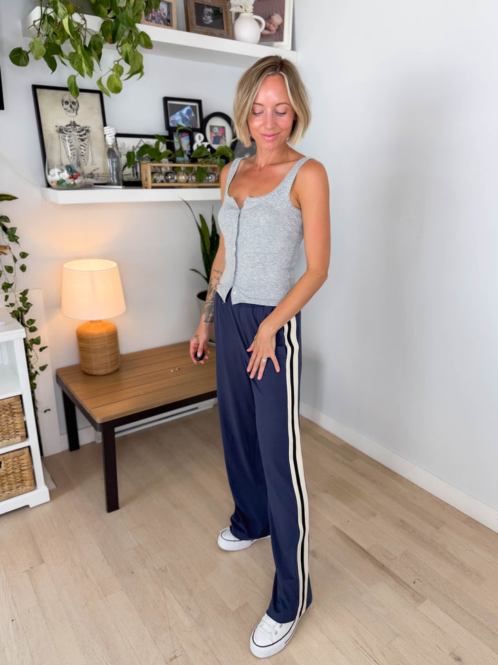 Cadence Butter Side Stripe Pant- NAVY