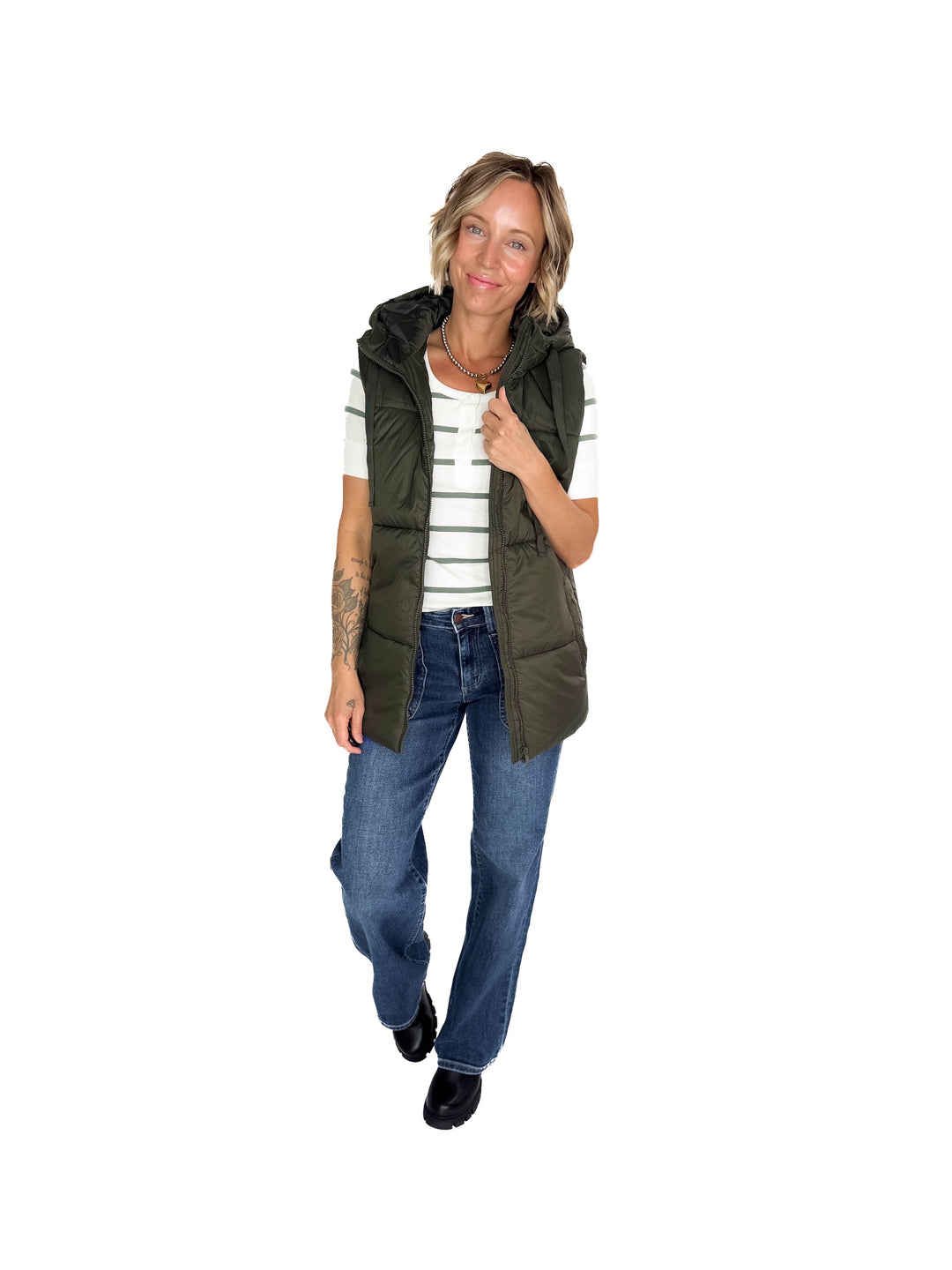 Mono B Kimberly Longline High Neck Padded Vest- OLIVE