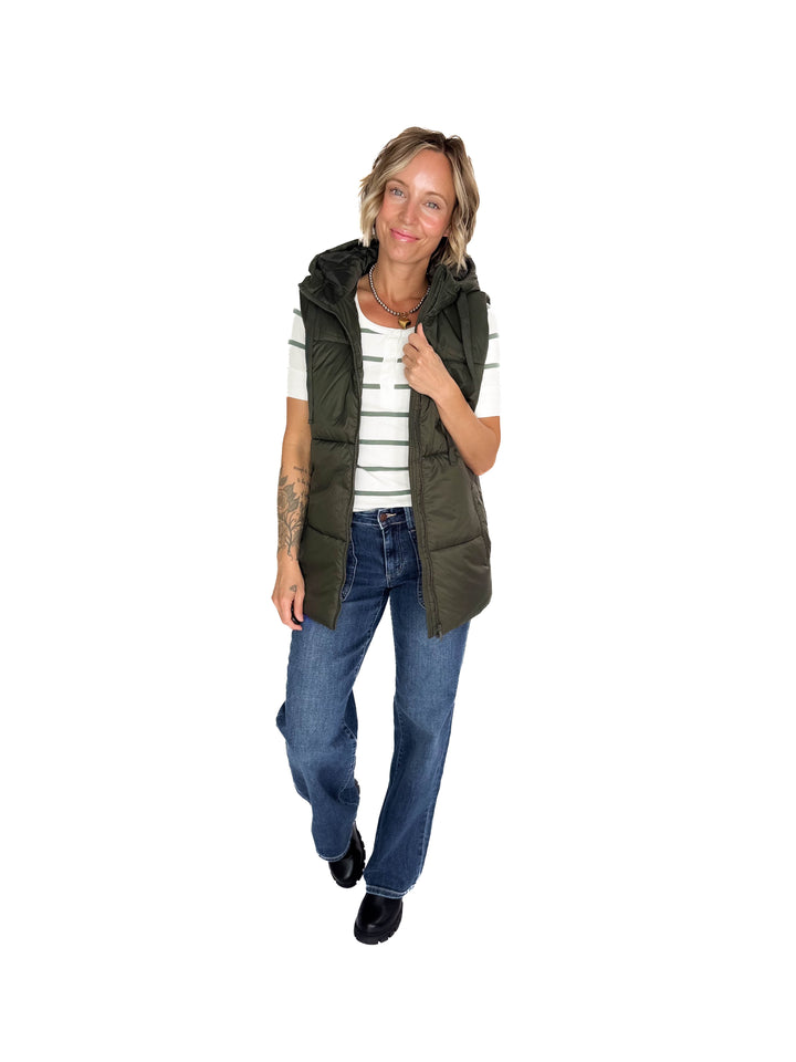 Mono B Kimberly Longline High Neck Padded Vest- OLIVE