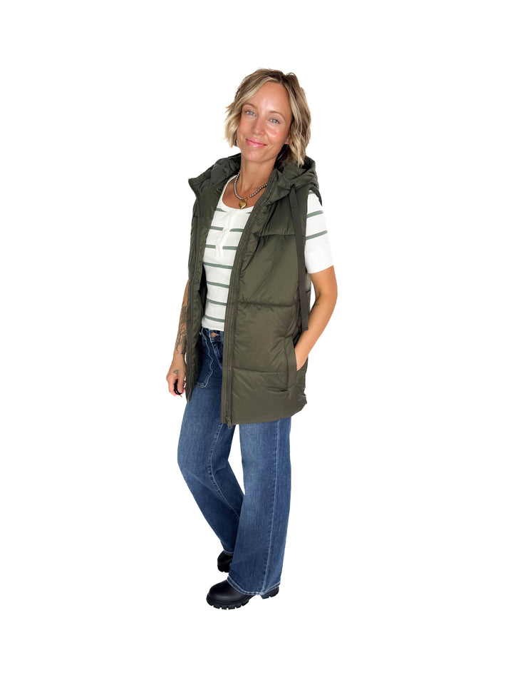 Mono B Kimberly Longline High Neck Padded Vest- OLIVE