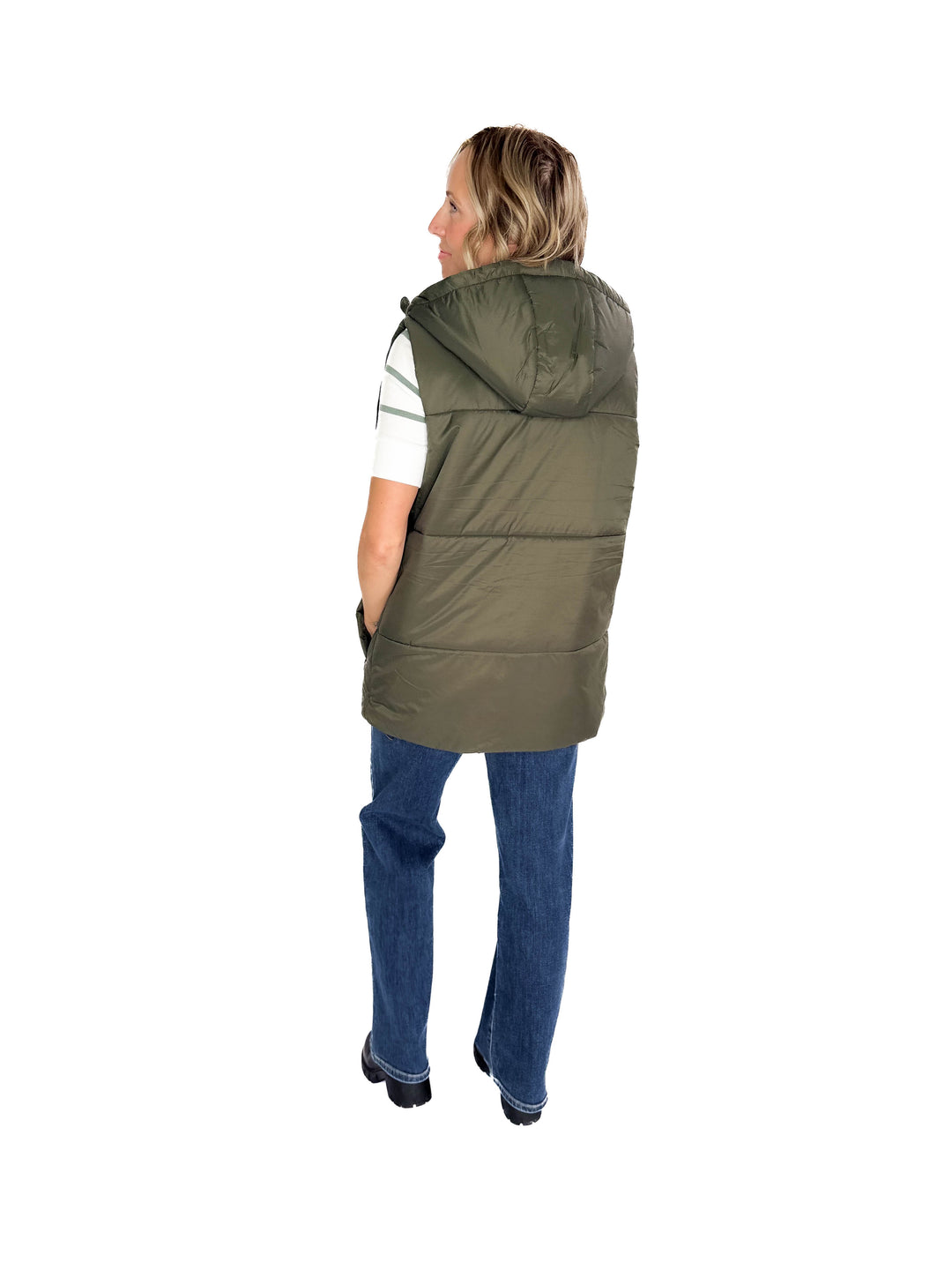 Mono B Kimberly Longline High Neck Padded Vest- OLIVE
