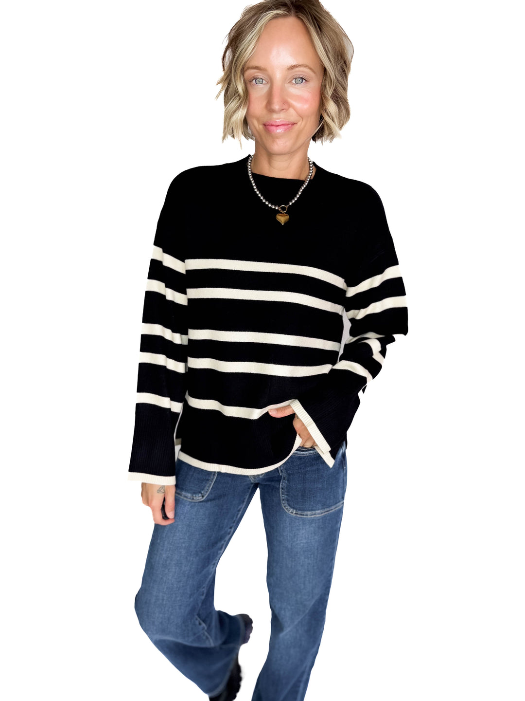 VERO MODA Saba O-Neck Sweater- BLACK STRIPE