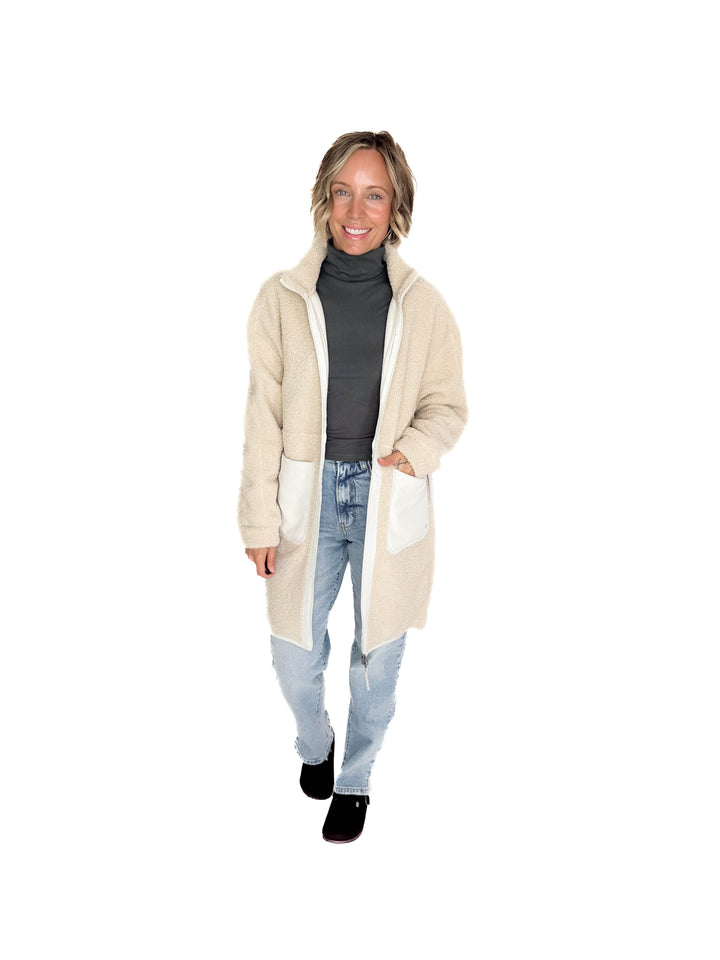 Cori Boucle Longline Coat- BIRCH