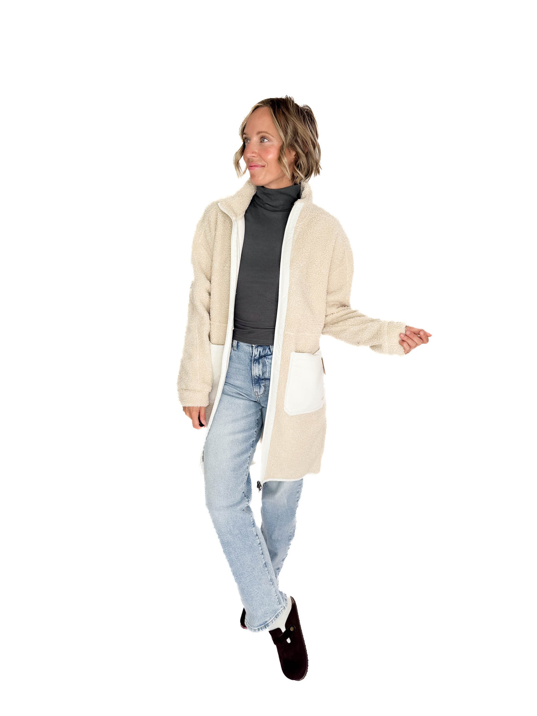 Cori Boucle Longline Coat- BIRCH