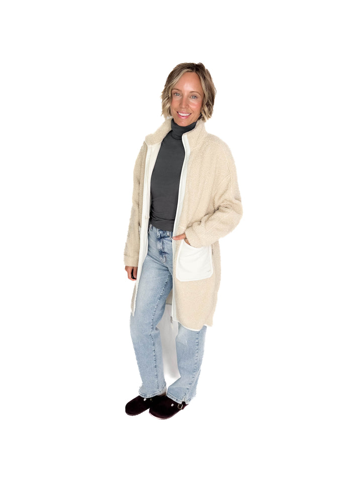 Cori Boucle Longline Coat- BIRCH