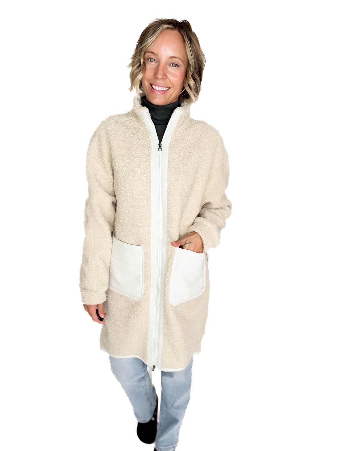 Cori Boucle Longline Coat- BIRCH