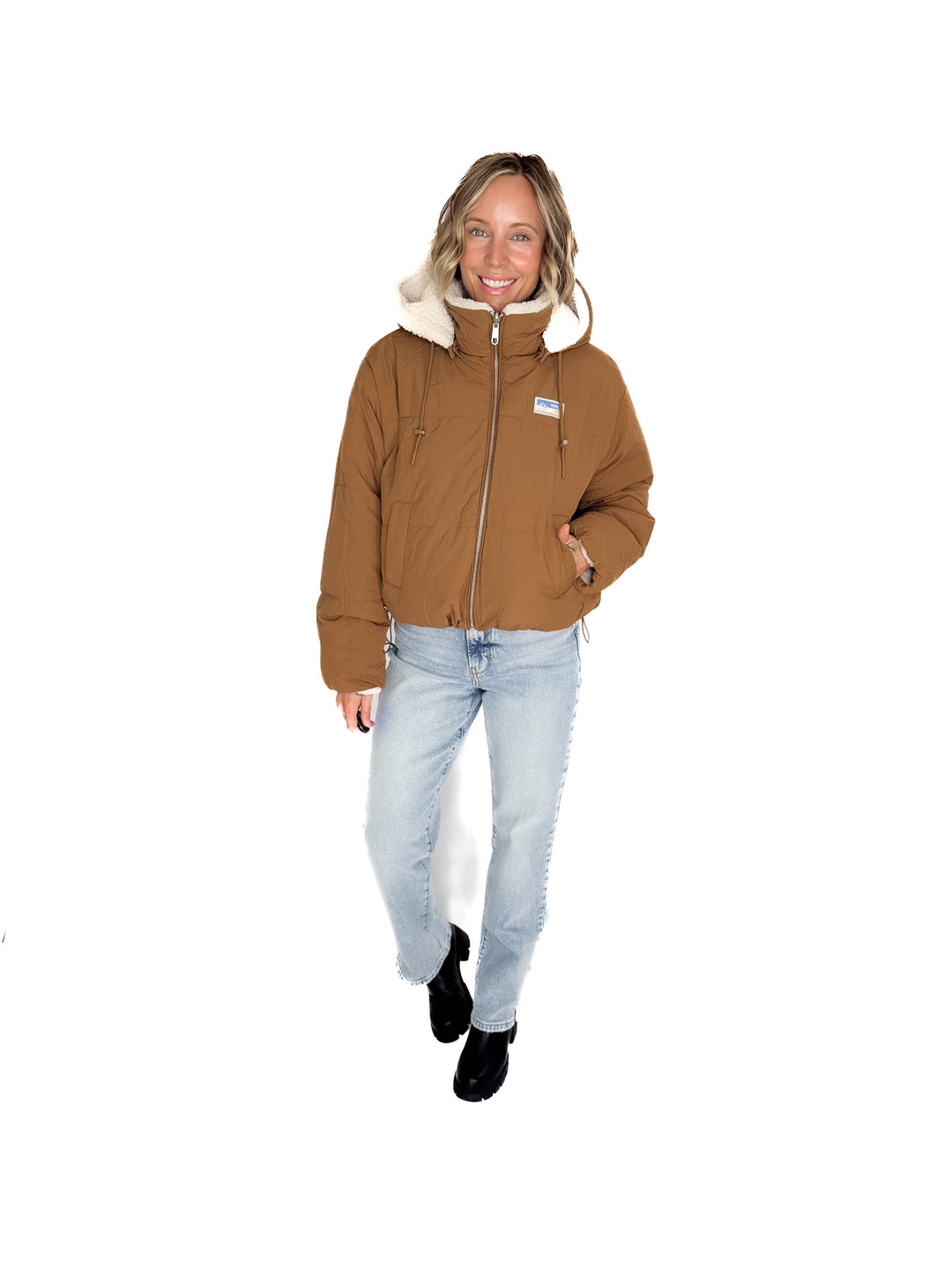 ONLY Marianna Reversible Sherpa Puffer Jacket- TOASTED COCONUT