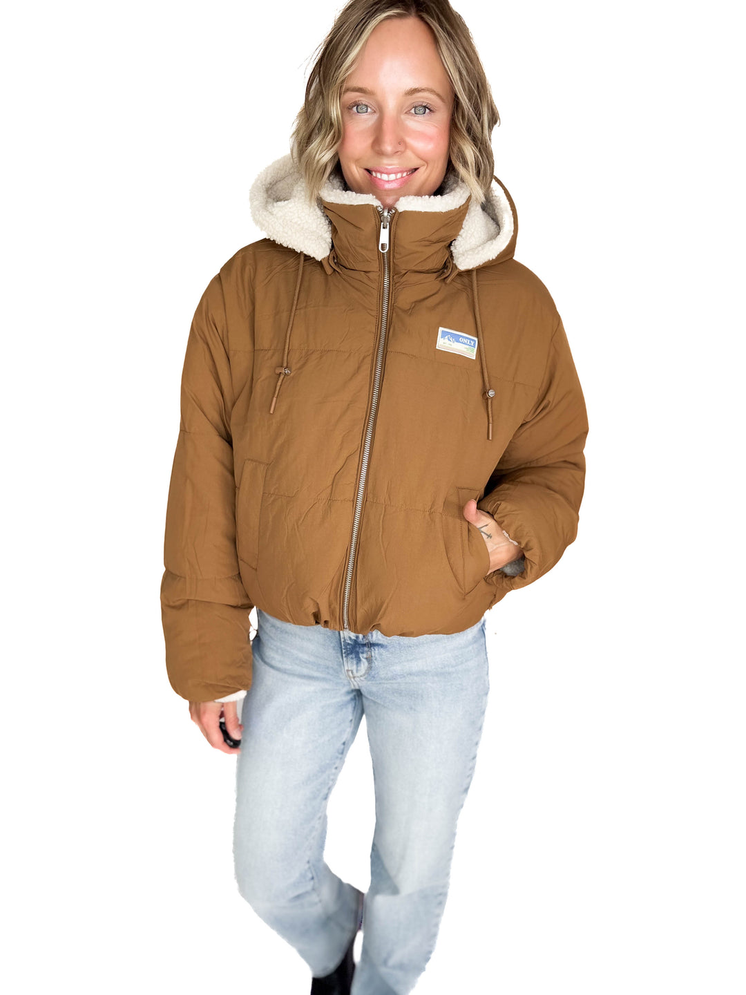 ONLY Marianna Reversible Sherpa Puffer Jacket- TOASTED COCONUT
