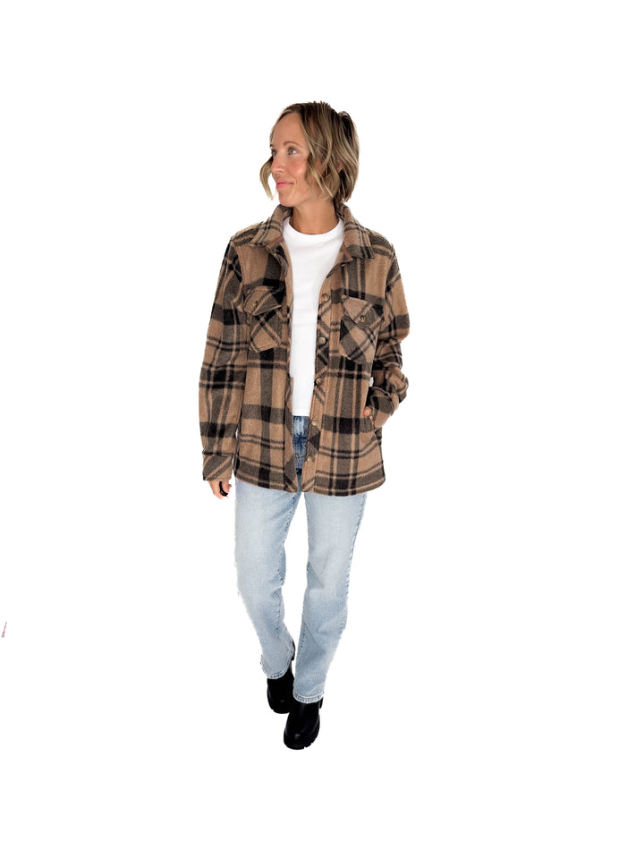 THREAD & SUPPLY Santa Fe Fleece Jacket- PECAN BLACK PLAID