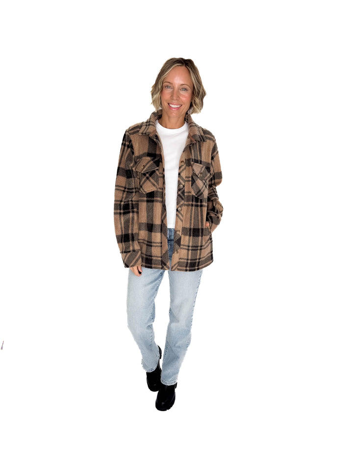 THREAD & SUPPLY Santa Fe Fleece Jacket- PECAN BLACK PLAID