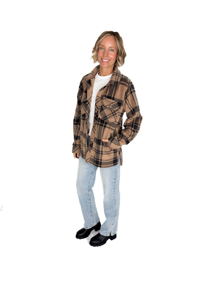 THREAD & SUPPLY Santa Fe Fleece Jacket- PECAN BLACK PLAID