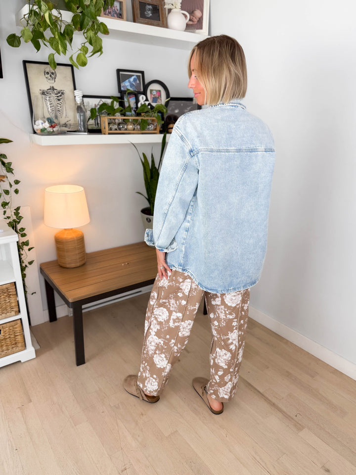 Noisy May Alva Snap Long Denim Shacket- ACID LIGHT WASH