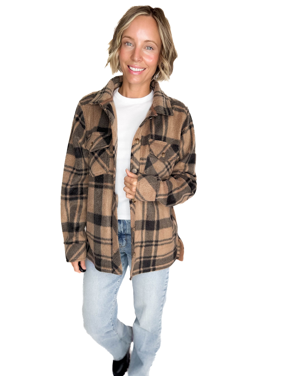 THREAD & SUPPLY Santa Fe Fleece Jacket- PECAN BLACK PLAID