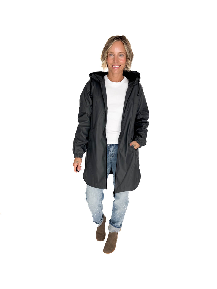 VERO MODA Asta Teddy Hooded Rain Coat- ASPHALT GREY