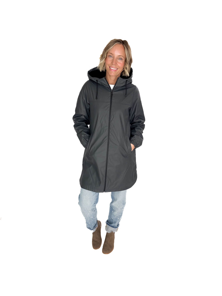 VERO MODA Asta Teddy Hooded Rain Coat- ASPHALT GREY