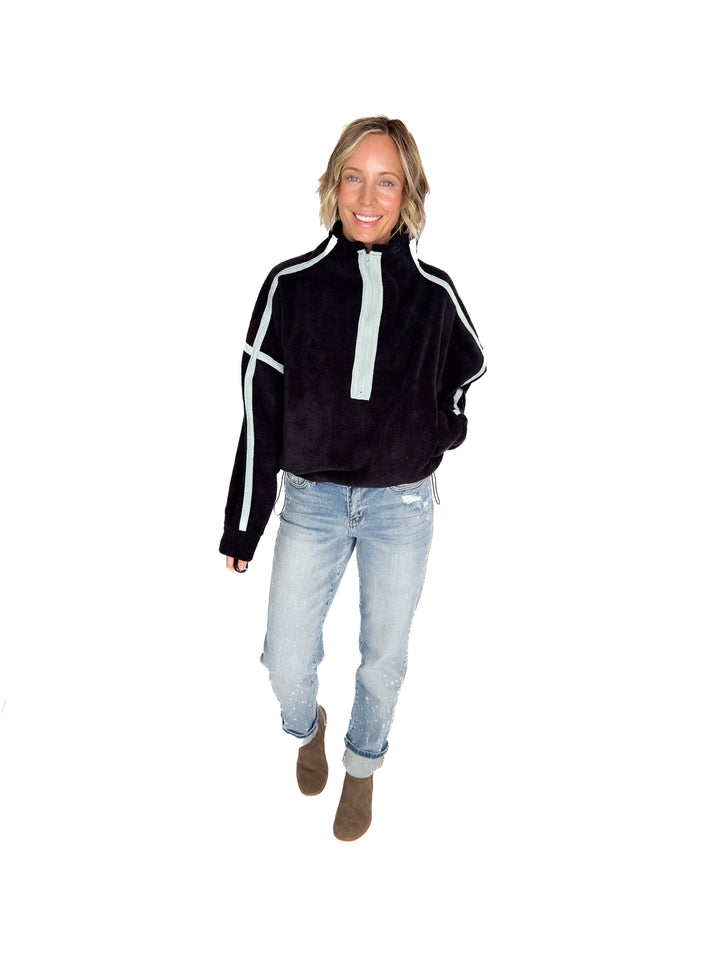 Lily Sherpa Jacket Pullover- BLACK