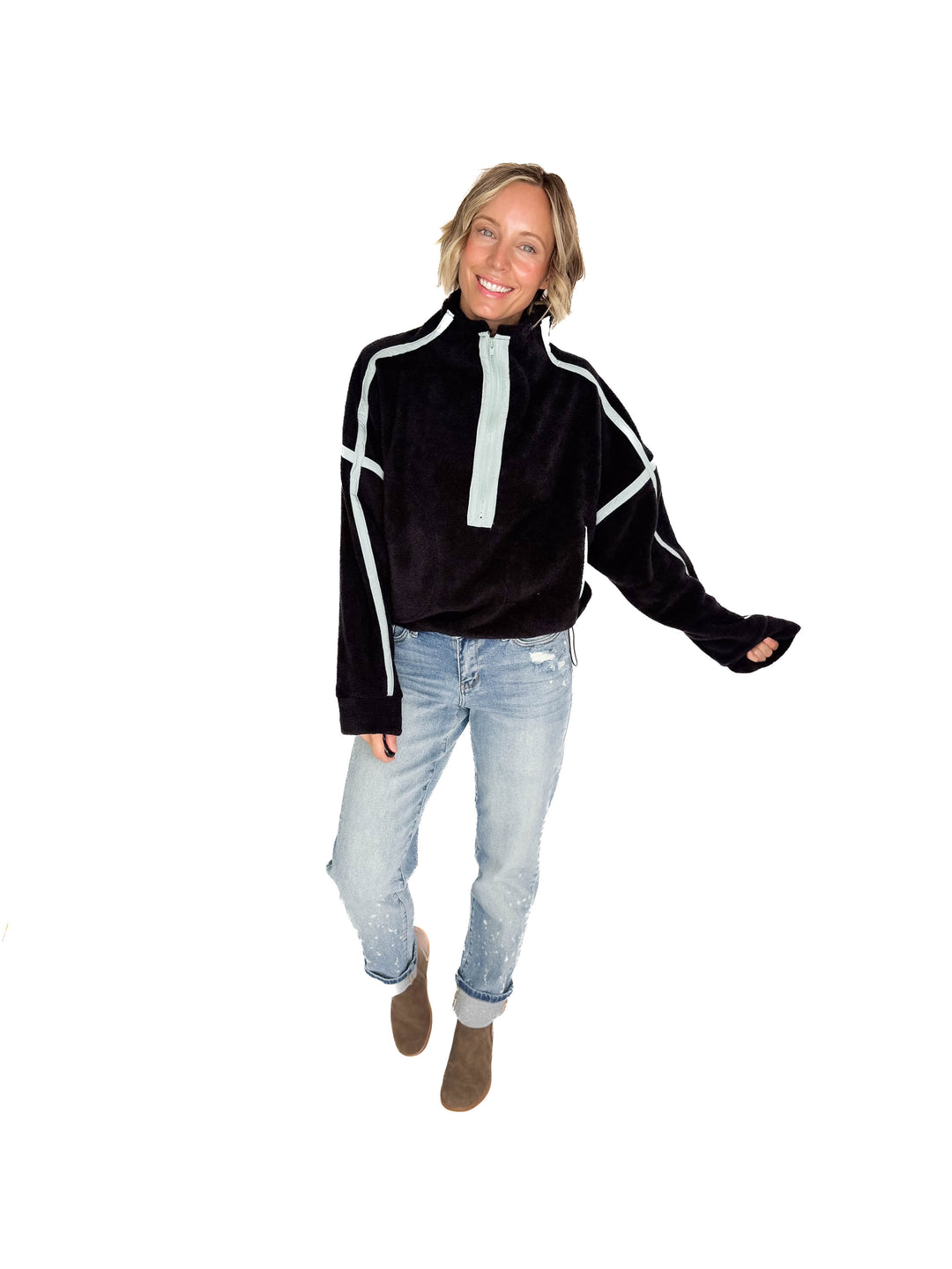 Lily Sherpa Jacket Pullover- BLACK