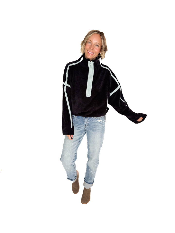 Lily Sherpa Jacket Pullover- BLACK