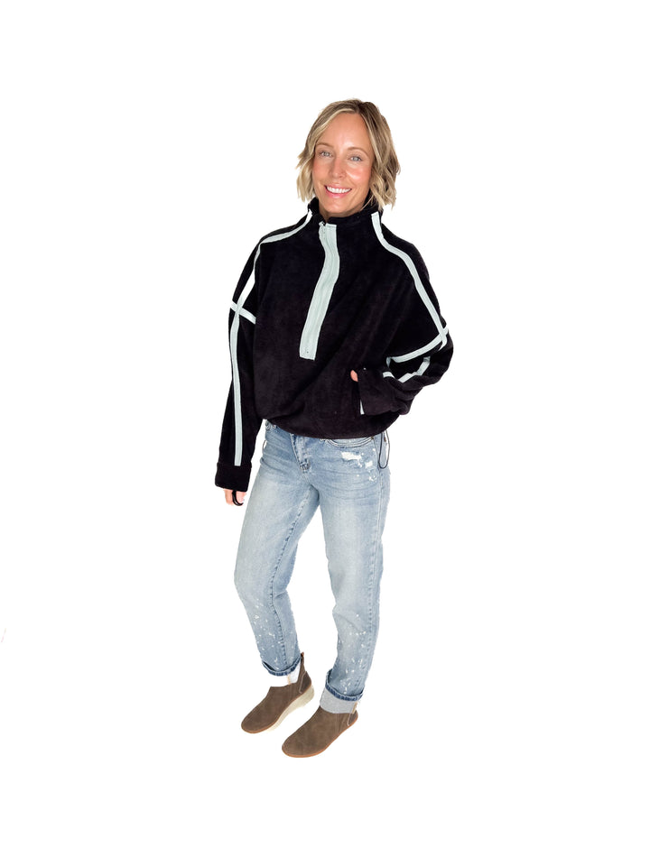 Lily Sherpa Jacket Pullover- BLACK