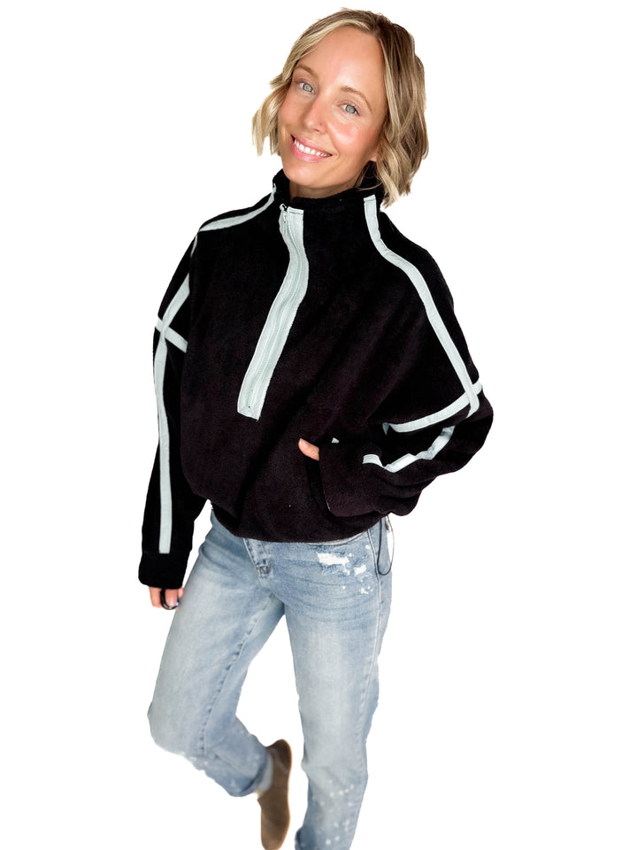 Lily Sherpa Jacket Pullover- BLACK