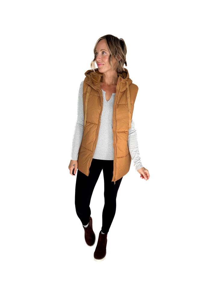 Mono B Kimberly Longline High Neck Padded Vest- CAMEL