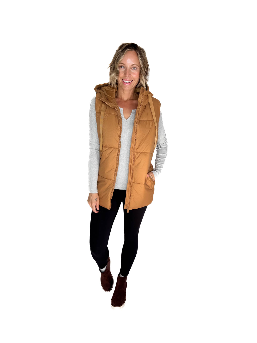 Mono B Kimberly Longline High Neck Padded Vest- CAMEL