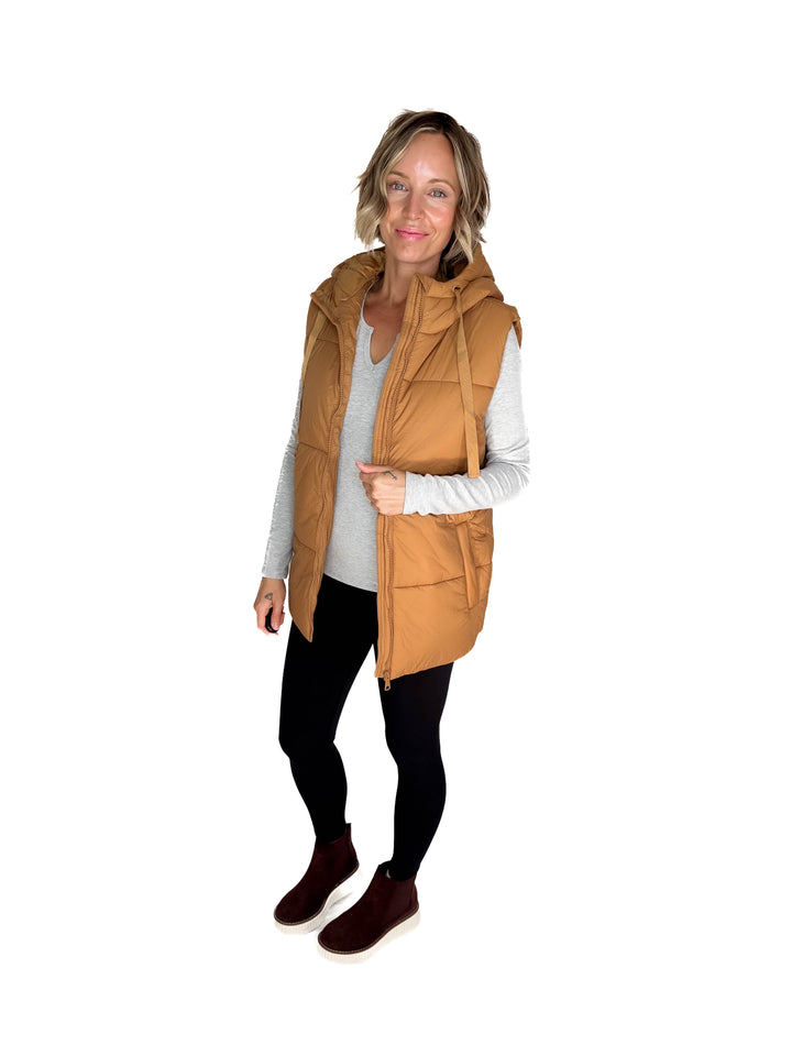 Mono B Kimberly Longline High Neck Padded Vest- CAMEL
