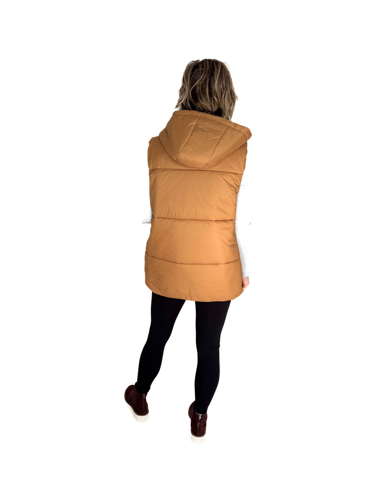 Mono B Kimberly Longline High Neck Padded Vest- CAMEL