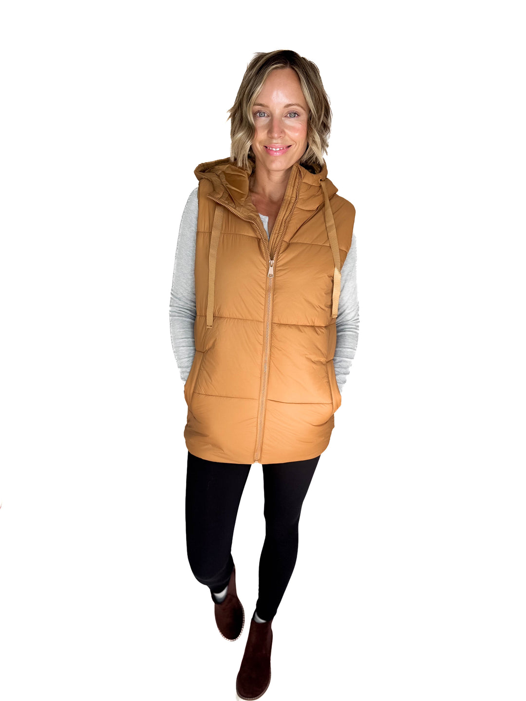 Mono B Kimberly Longline High Neck Padded Vest- CAMEL
