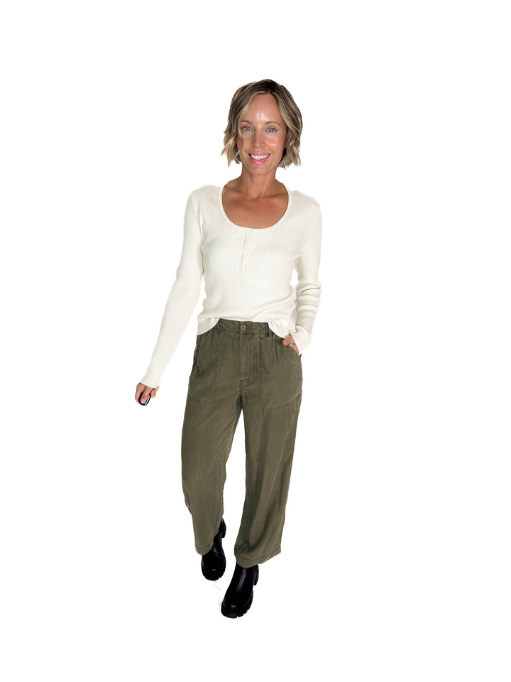 Mackenzie Wide Leg Tencel Pants- DARK OLIVE-FINAL SALE