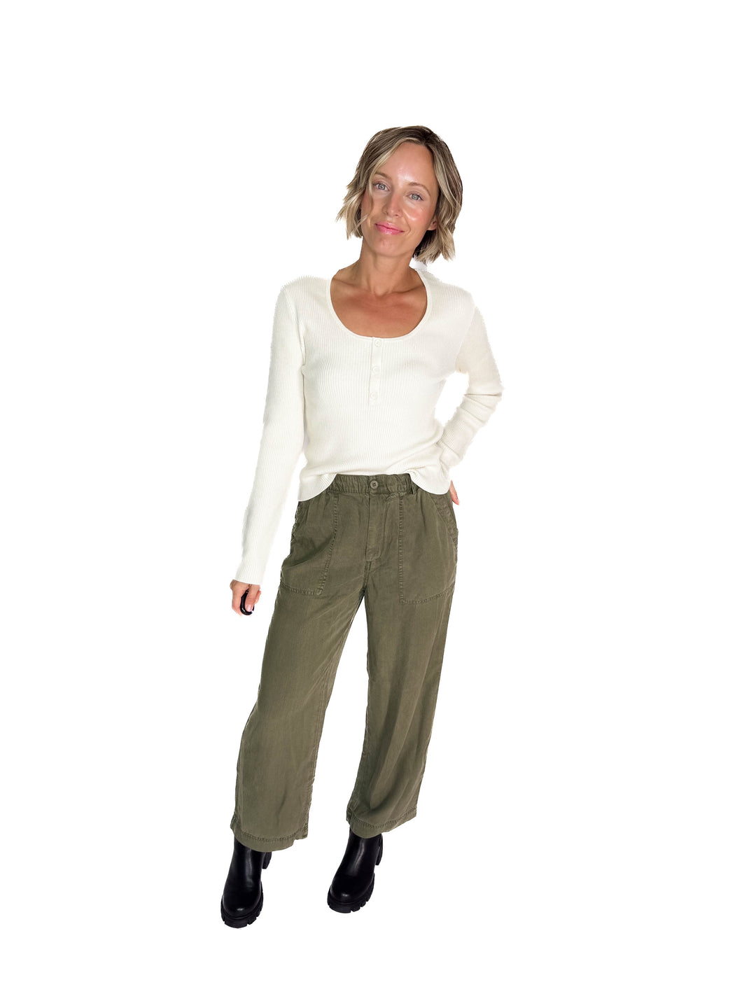 Mackenzie Wide Leg Tencel Pants- DARK OLIVE-FINAL SALE