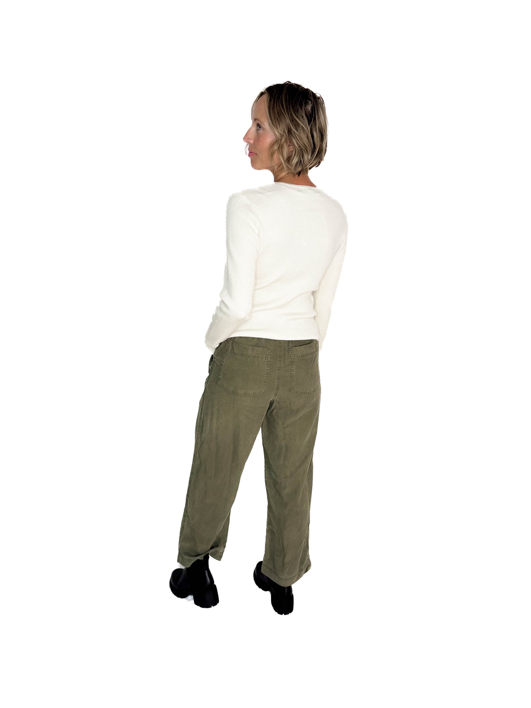Mackenzie Wide Leg Tencel Pants- DARK OLIVE-FINAL SALE
