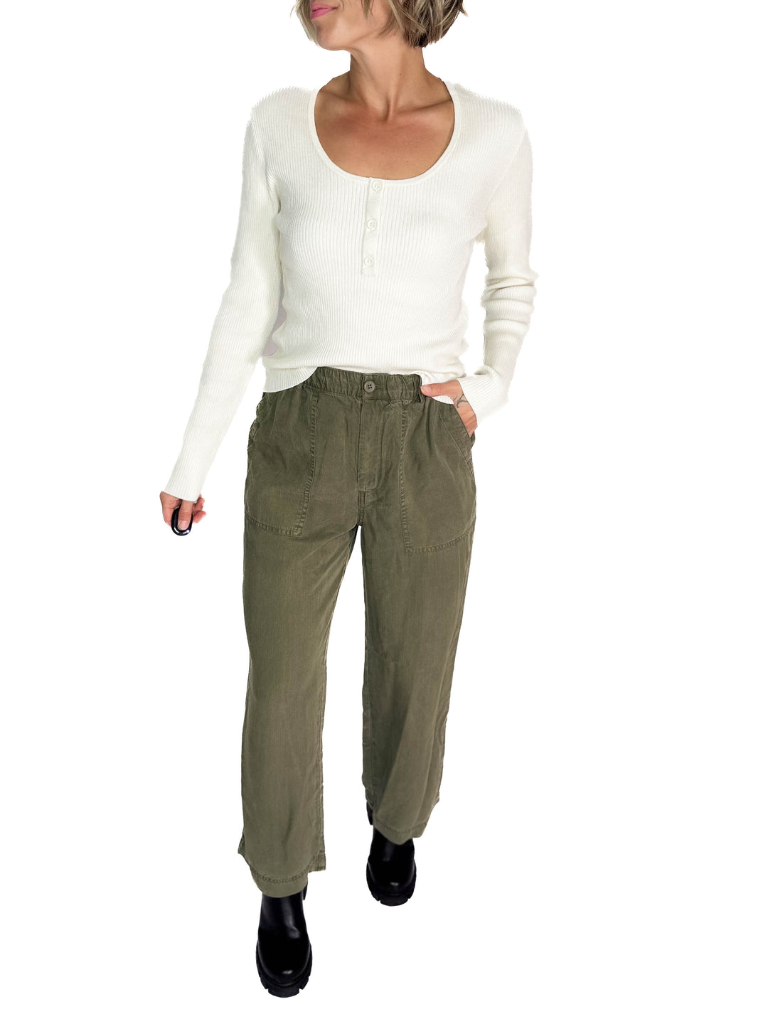 Mackenzie Wide Leg Tencel Pants- DARK OLIVE-FINAL SALE