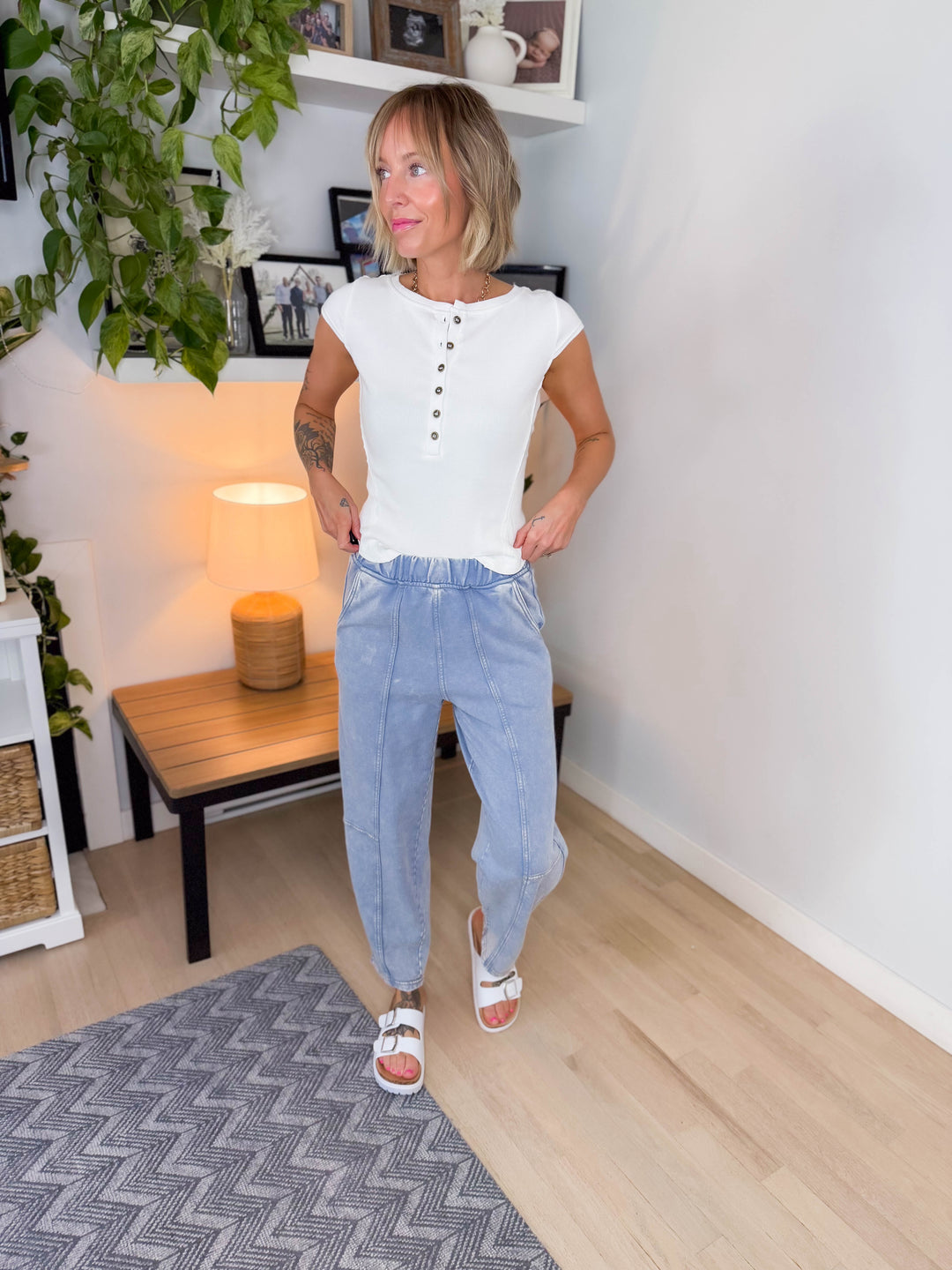 Candice Acid Wash Barrel Joggers- LIGHT BLUE-FINAL SALE