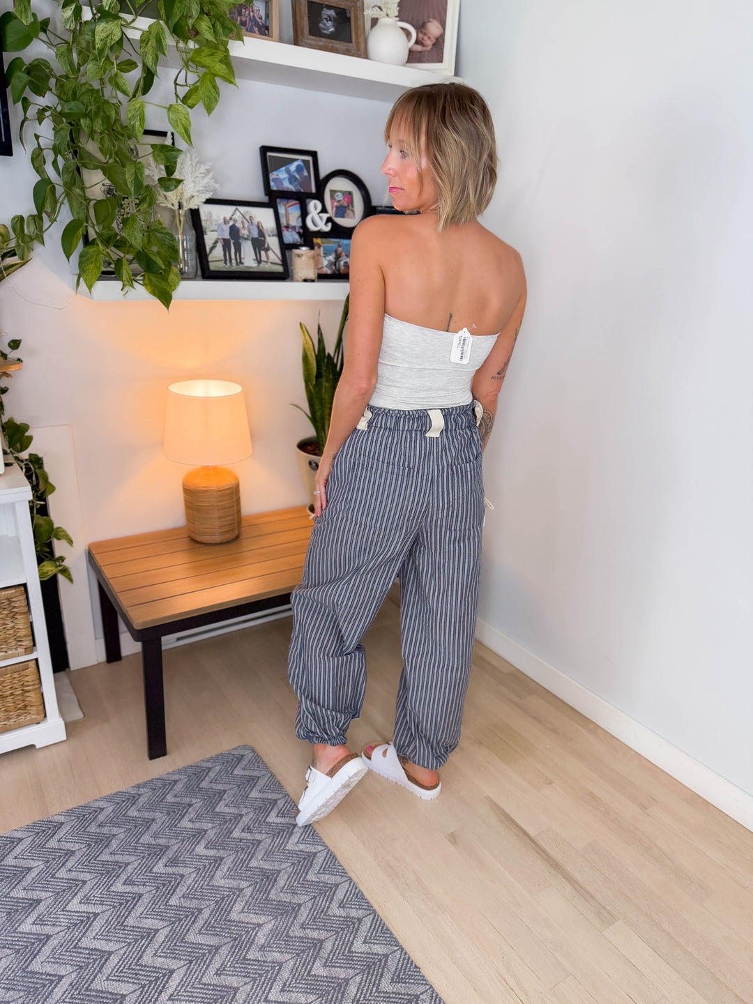 Rosaline Gauze Harem Pant- NAVY/WHITE