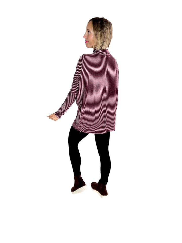 Mira Mock Neck Top- DARK CHERRY/ CREAM