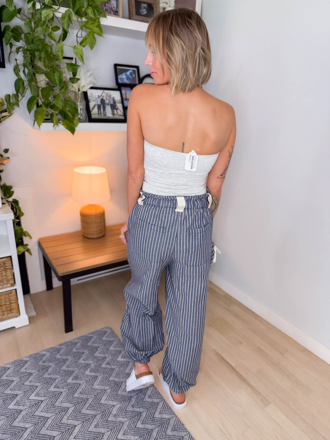 Rosaline Gauze Harem Pant- NAVY/WHITE