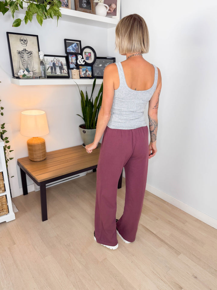 Khendra Cotton Straight Leg Pant- WASHED RAISIN