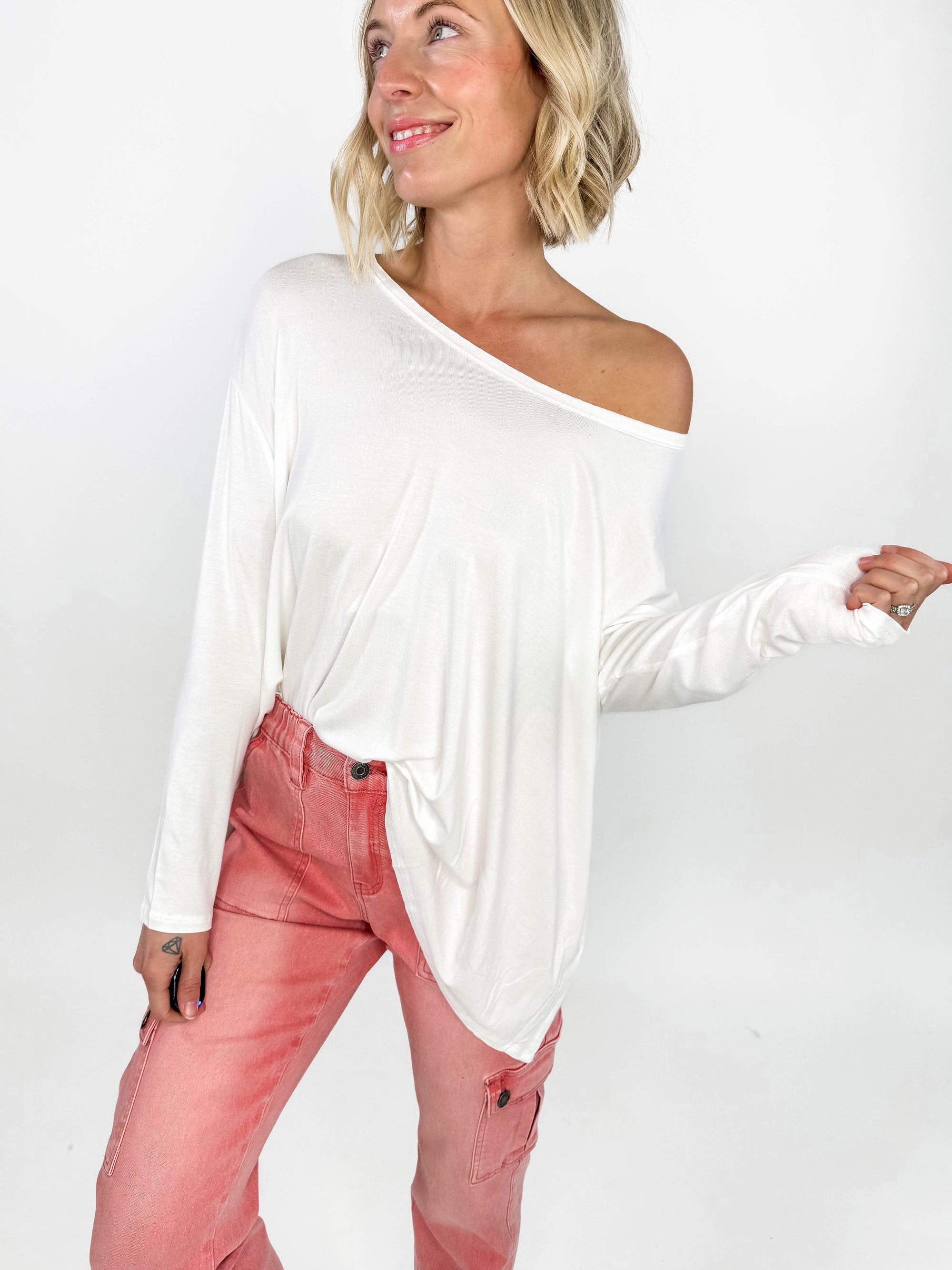 James Slouchy Tunic Top- OFF WHITE