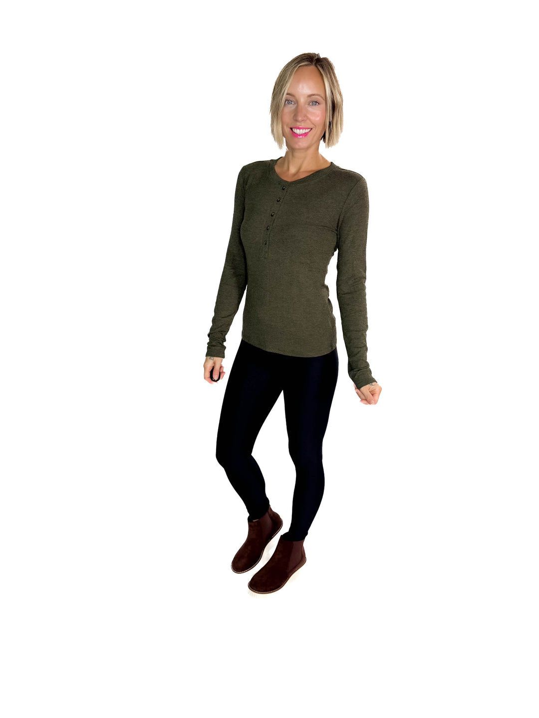 Carolyn Ultra Soft Classic Ribbed Long sleeve Henley- WINTER FOREST