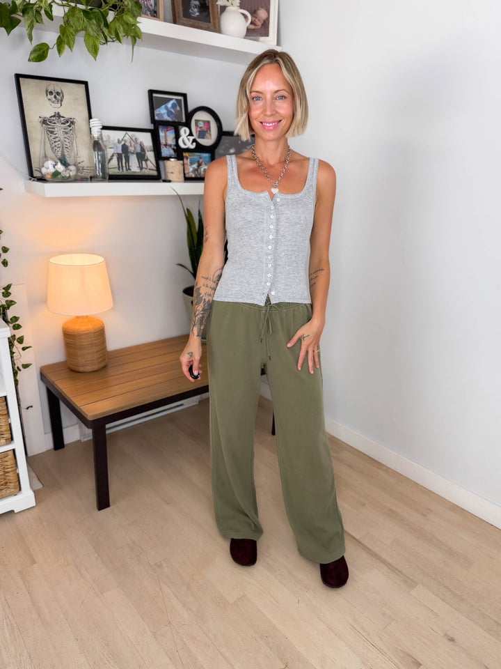 Khendra Cotton Straight Leg Pant- WASHED SAND OLIVE
