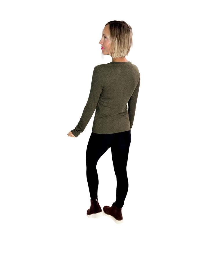 Carolyn Ultra Soft Classic Ribbed Long sleeve Henley- WINTER FOREST